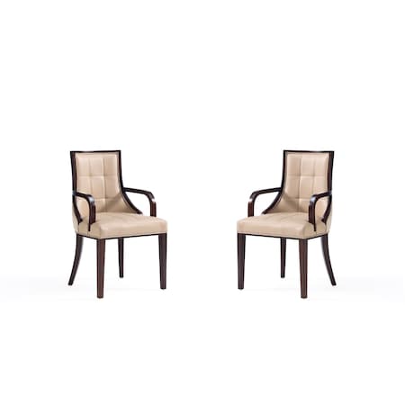 Manhattan Comfort Fifth Avenue Faux Leather and Velvet Dining Armchair in Tan and Walnut - Set of 2 2-DC008AR-TN